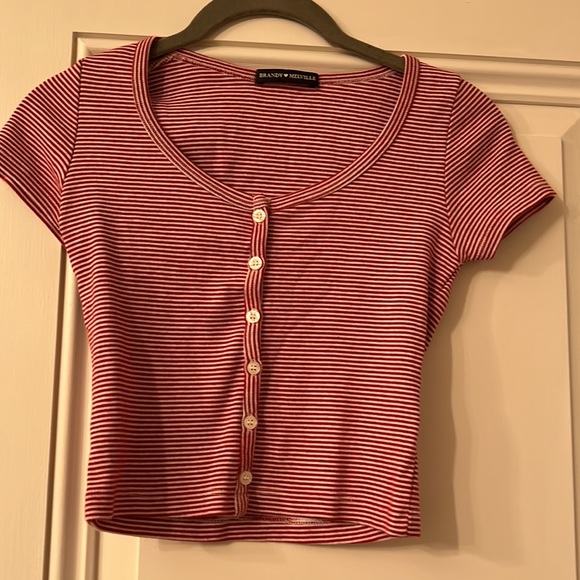 Brandy Melville red/white stripe button front tee - Picture 2 of 6
